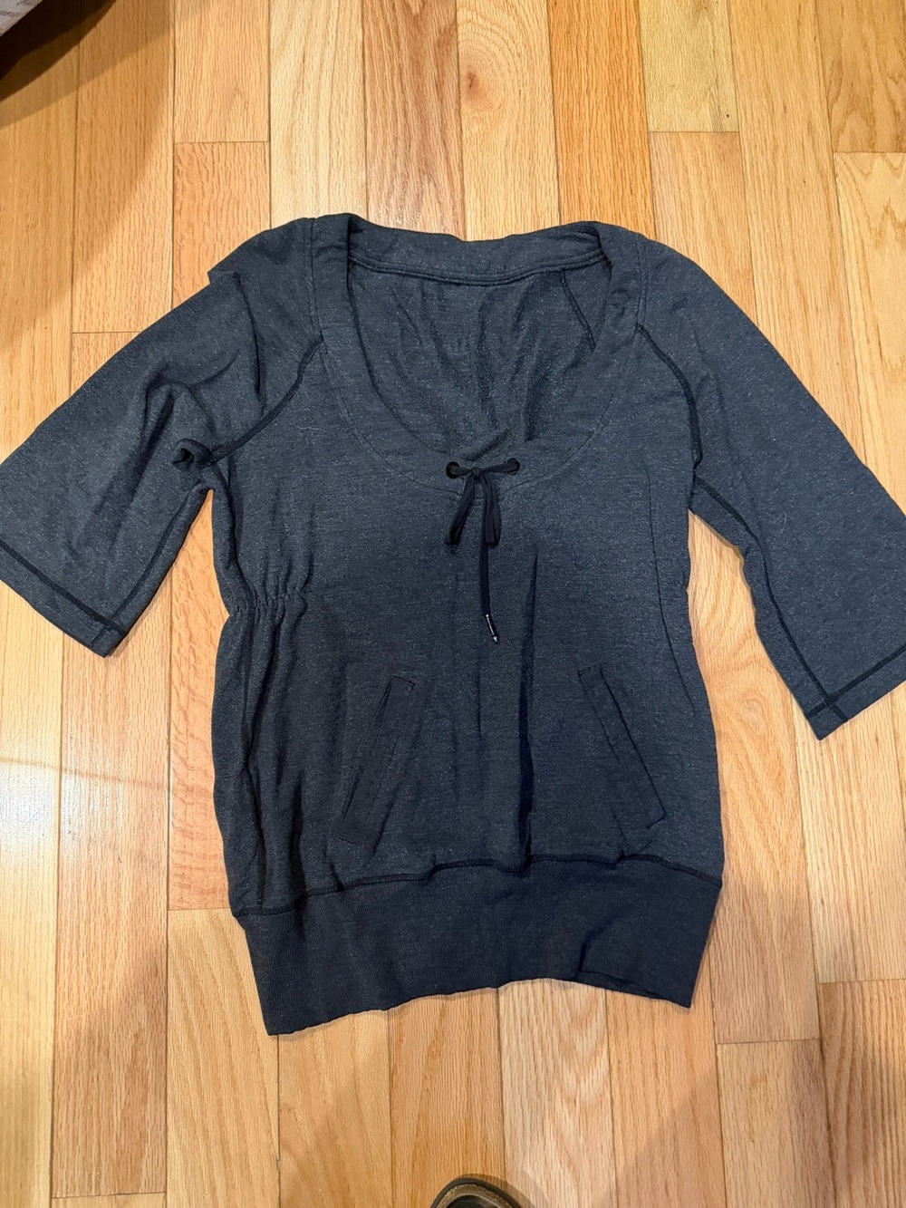 lululemon athletica Dark Charcoal Short Sleeve Drawstring Sweatshirt